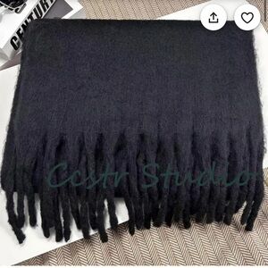 Classic Black Mohair Scarf – Soft, Cozy & Stylish – 82.7x15.7 in